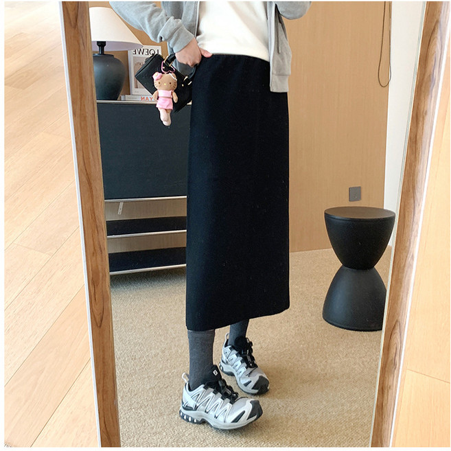 【格紋拼接】羊毛半身裙 針織裙 直筒裙 A字裙 秋冬裙 半身裙 45支羊毛混紡 拼接腰設計 直筒A字版型 通勤休閒百搭