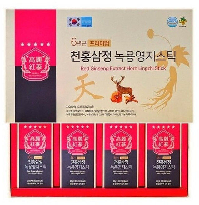 6년근 프리미엄 천 홍삼정 녹용 영지 스틱 10g 32포, 32개
