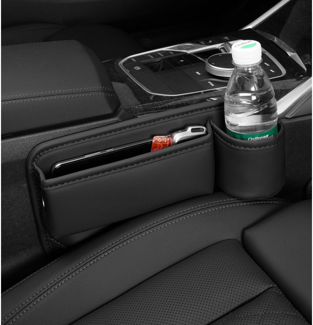 라이시크 차량 틈새수납 컵홀더형 가죽 사이드 포켓, 블랙 조수석, 1개