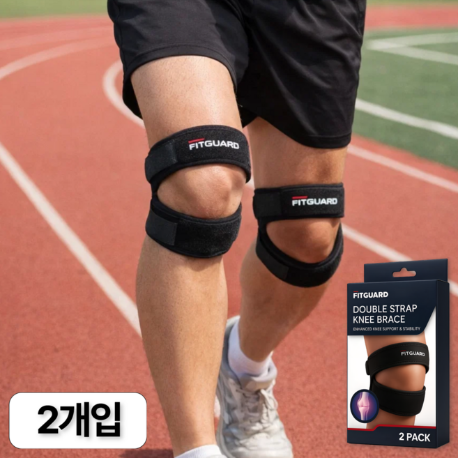 핏가드 더블 스트랩 슬개골 무릎 보호대, 블랙, 2개