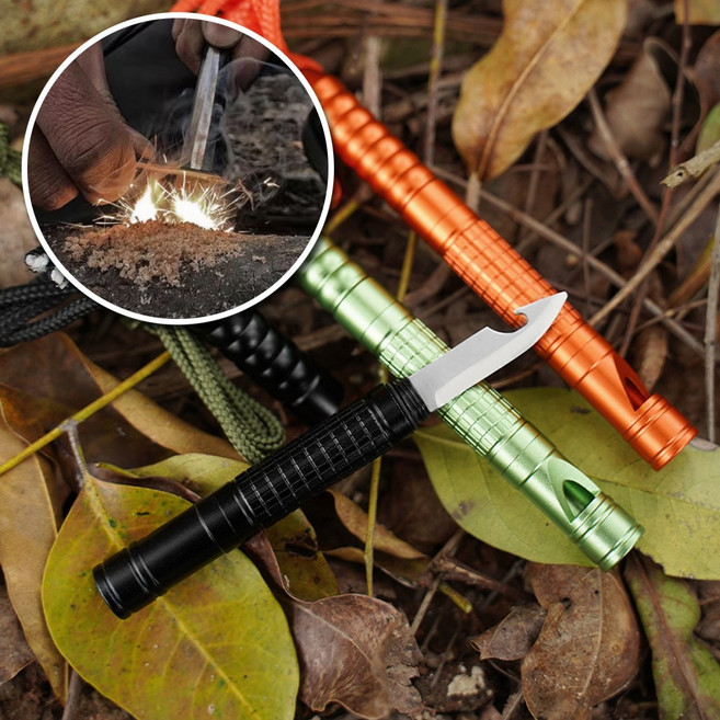 초경량 EDC E104 미니 멀티툴 부싯돌 호루라기 맥가이버칼, 1개, 오렌지