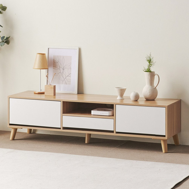 퍼니하우스 앨리스 1500 1단 오픈 서랍 거실장, 오크화이트