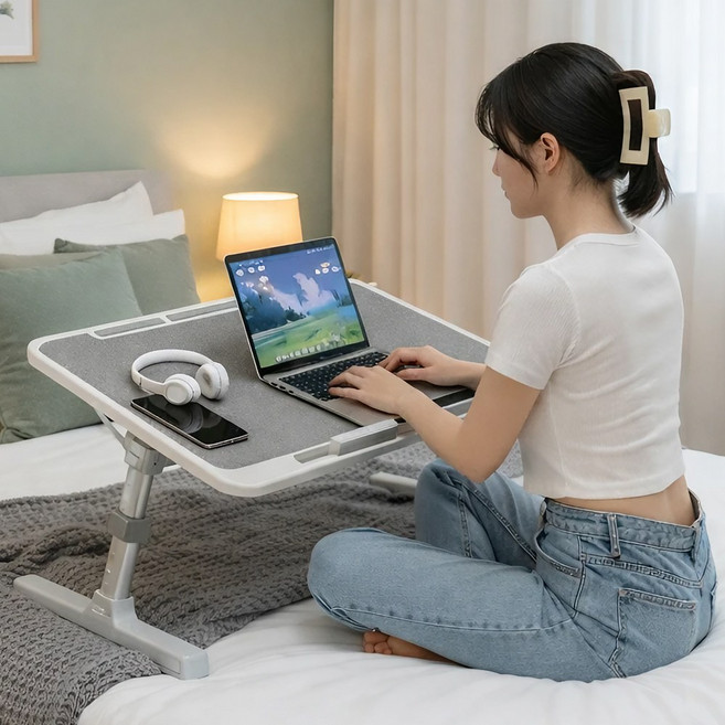 라온프리 5단 각도조절 접이식 침대 테이블, 그레이 일반형