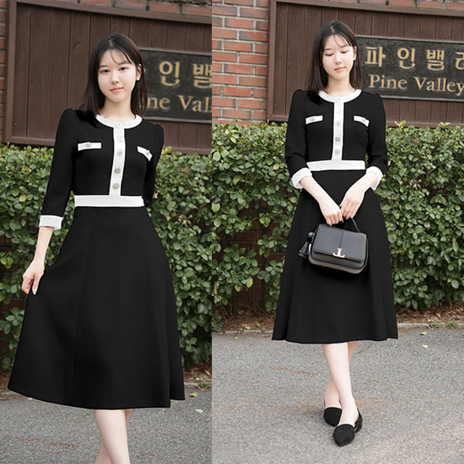 비비디아 2025 봄 가을 고급원단 여성 롱 원피스 슬림핏 하객룩 오피스룩 5472