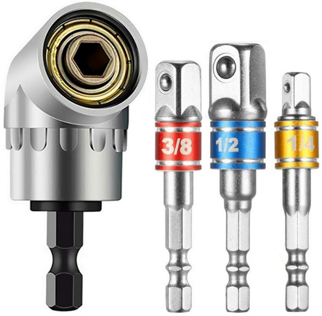 그레이나 틈새드라이버 브트세트 각도조절 드릴소켓 변환 어댑터 비트세트 라쳇 전동드릴 겸용 사각 드라이브 커넥터, 4개