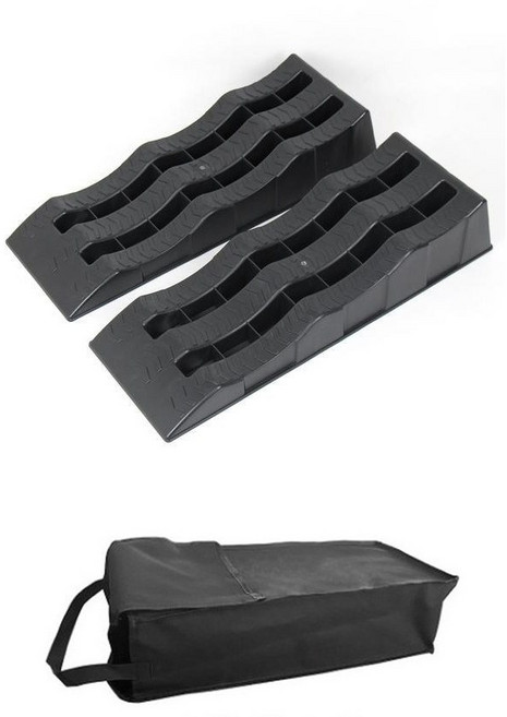 수평조절 카라반 캠핑카 레벨러 트레일러 자동차 차박 균형 지지대 고정블럭 1세트, 블랙(보관가방포함)