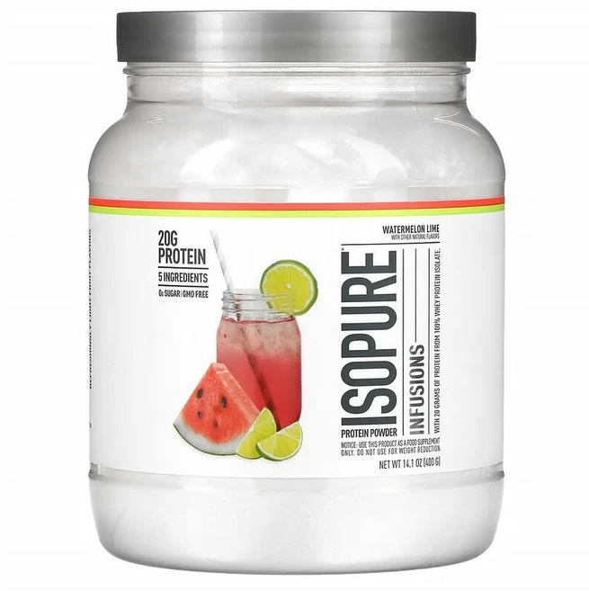 아이소퓨어 Infusions 단백질 파우더 워터멜론 라임 맛 400g(14.1oz), 400g, 1개 - 쿠팡