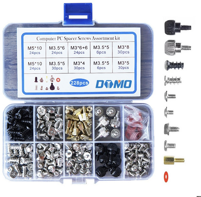 DOMO 컴퓨터 PC 조립 나사 10종 228PCS 고정 볼트 세트, 1개