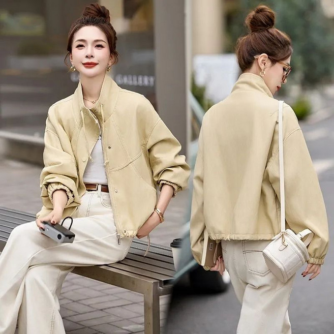 봄 가을 여성 pu가죽 자켓 빈티지 카라 숏 코트 캐주얼 데일리 라이더 아우터 재킷 SYW