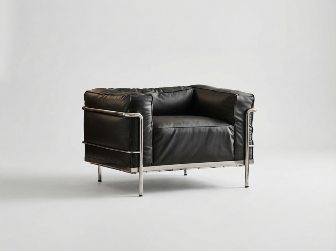 오비아 하이엔드 lc3 미드센추리 철제 프레임 가죽 소파 라운지 안락의자, 1인/안티스크래치 가죽/블랙