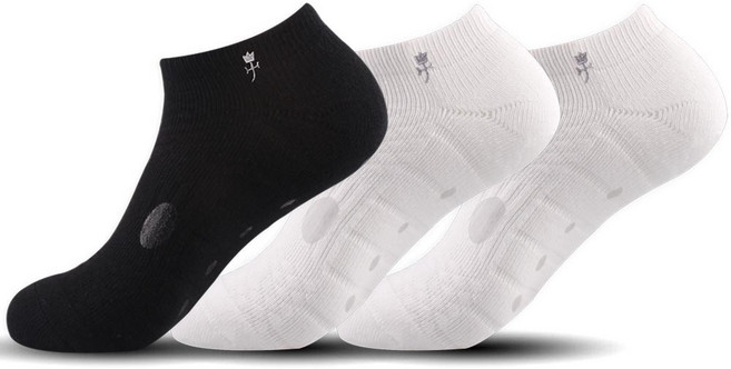 까스텔바작 넌슬립 쿠션 압박 스니커즈 양말 3족 세트 CSM-19, 블랙 + 화이트, 1세트