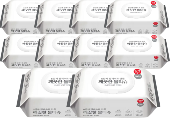 홈플러스 크린센스 깨끗한 물티슈, 10개, 110매입, 395g