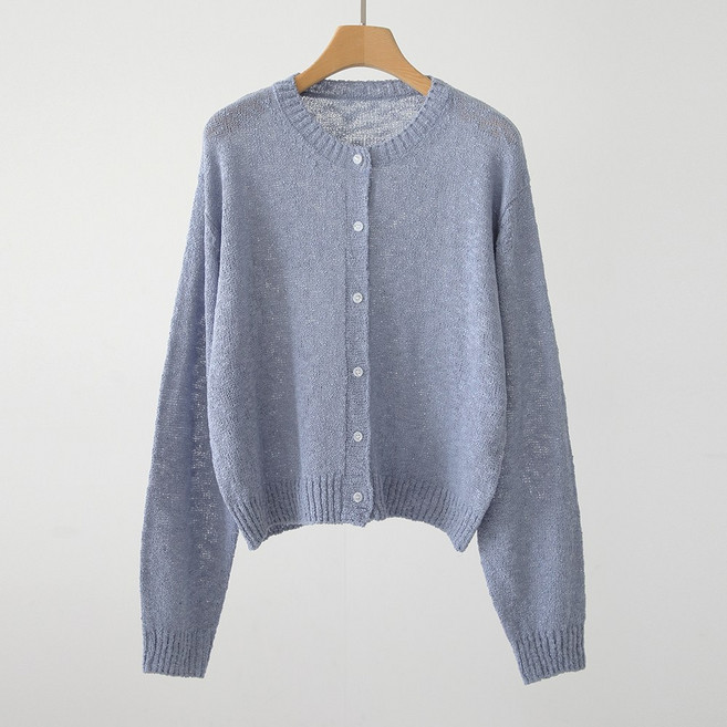 제니트 여성 여자 사랑스러운 페미닌 가디건 니트 라운드넥 여리핏