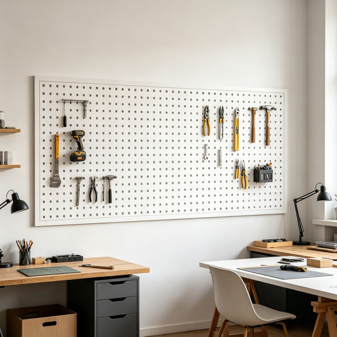 Kismetic 타공판 선반 벽걸이 대형 철제 600 x 1500 mm, 화이트, 1개