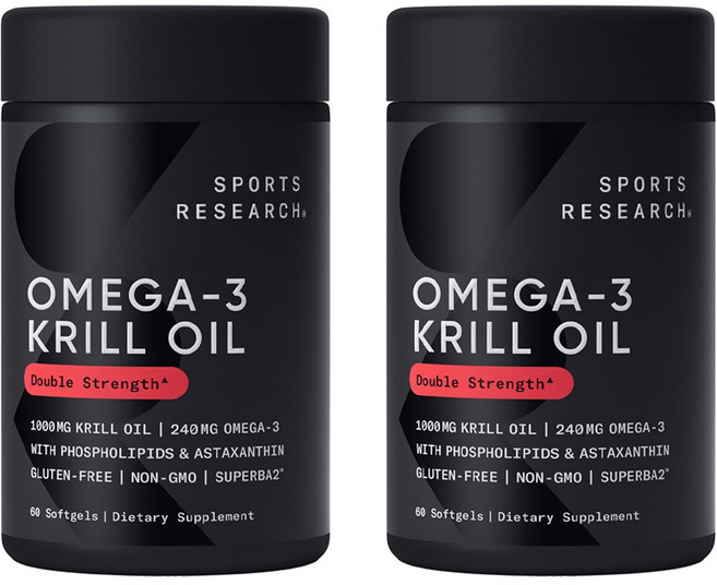 스포츠리서치 슈퍼바2 앤타크틱 크릴 오일 1000mg 아스타크산틴 포함 소프트젤, 2개, 60개입, 60정