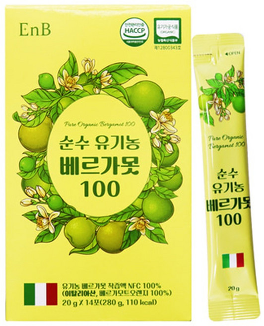 유기농 베르가못 100 스틱 14포x1개 일회용 이탈리아산 원물 NFC 착즙액 음료 드레싱 선물, 1개, 280g