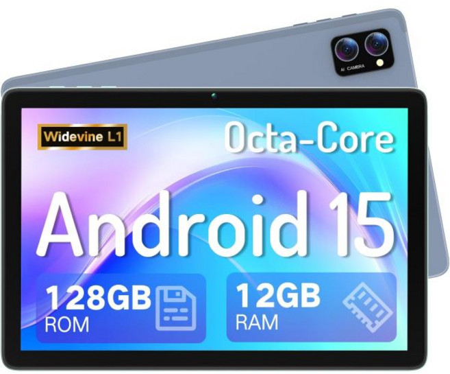 안드로이드 15 태블릿 10.1인치 제미니 AI– 옥타코어 12GB 램 128GB 저장공간 (2TB 확장 가능) 대형 HD 터치스크린 PC 듀얼 카메라 8시간 긴 배터리 수명, LECTRUS 파란색