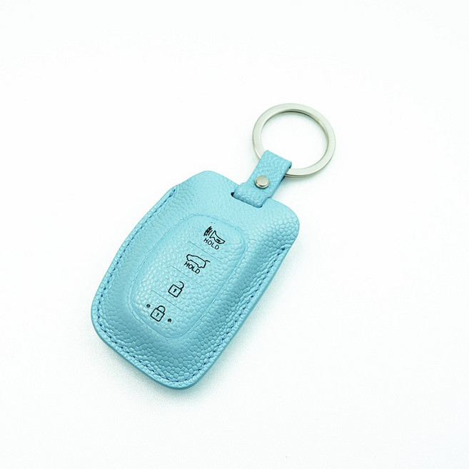 파라코리아 가죽 스마트키케이스 현대차용 (캐스퍼 투싼TL LF쏘나타 아반떼AD 쏘나타뉴라이즈등/사피아노무늬/캐비어무늬), 파스텔블루, 현대 타입D1 캐비어