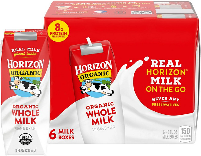 호라이즌 유기농 홀 밀크 우유 6팩, 단품, 단품