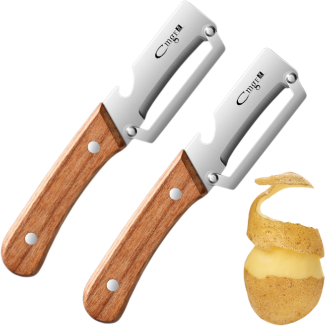 독일1+1 원목 손잡이 다기능 껍질 벗기 칼 스텐 다용도 만능 채칼 양배추 필러 감자칼 필러, 8pcs