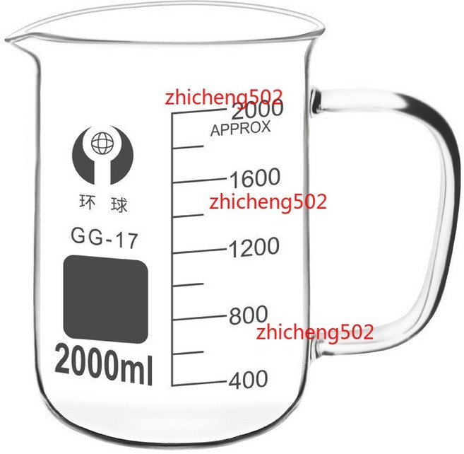 環球 帶把手 玻璃燒杯 耐熱 烘焙量杯 2000ml, 1個, 環球帶柄燒杯300ml