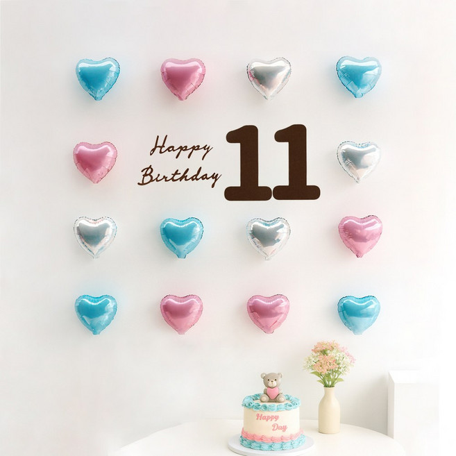 해피제이니 펠트 생일레터링 미니하트 풍선 20개 생일 파티용품 세트, 1세트, 블루 11번