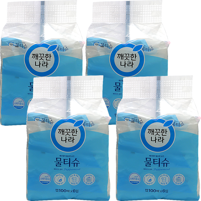 깨끗한나라 페퍼민트 물티슈 캡형, 325g, 100개입, 24개