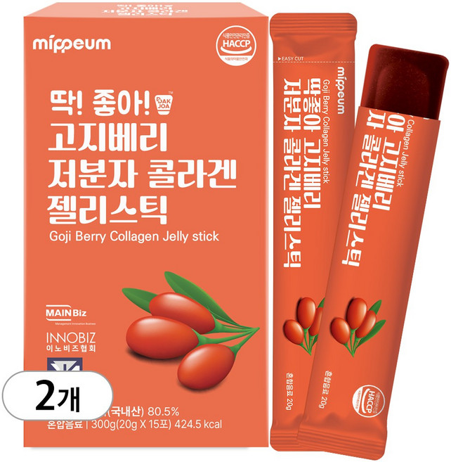 미쁨생활건강 딱좋아 고지베리 저분자 콜라겐 젤리스틱, 2개, 300g