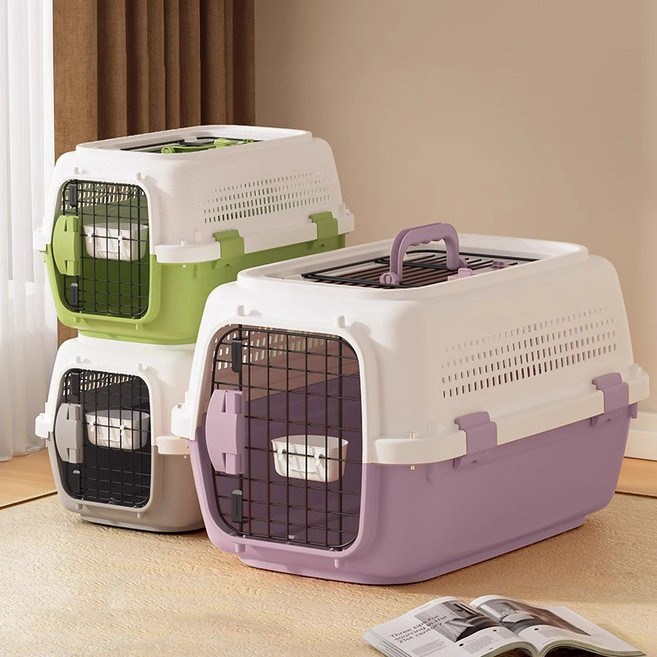 CYLIFE 고양이 켄넬 이동장 하드캐리어 케이지 이동가방 애완동물 외출용 20KG이내 식기 밥그롯내장 하우스캐리어, 그레이