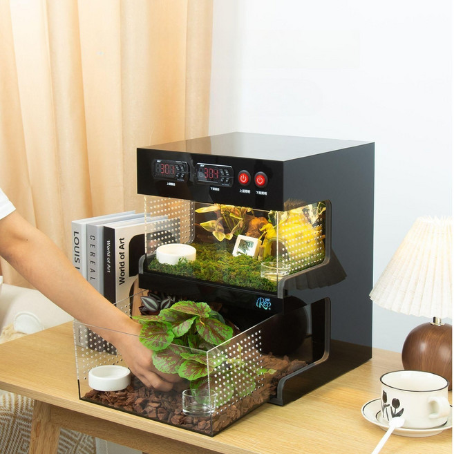 도마뱀 크레 사육장 케이지 인큐베이터 스마트 보온 온도 조절 2층 집, 1층 블랙_30x30x24(cm), 1개