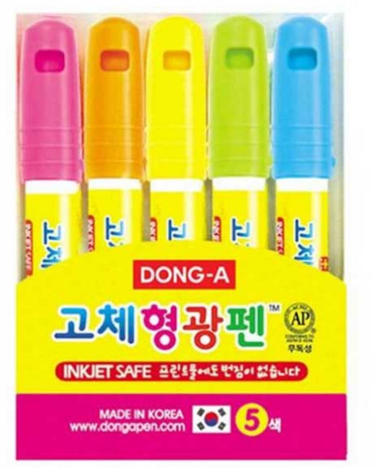 동아연필 고체형광펜세트 원형, 5색, 1개