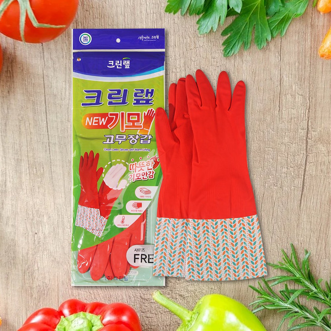 크린랩 기모 고무장갑 (Free 사이즈), 레드, 5개, FREE(one size)