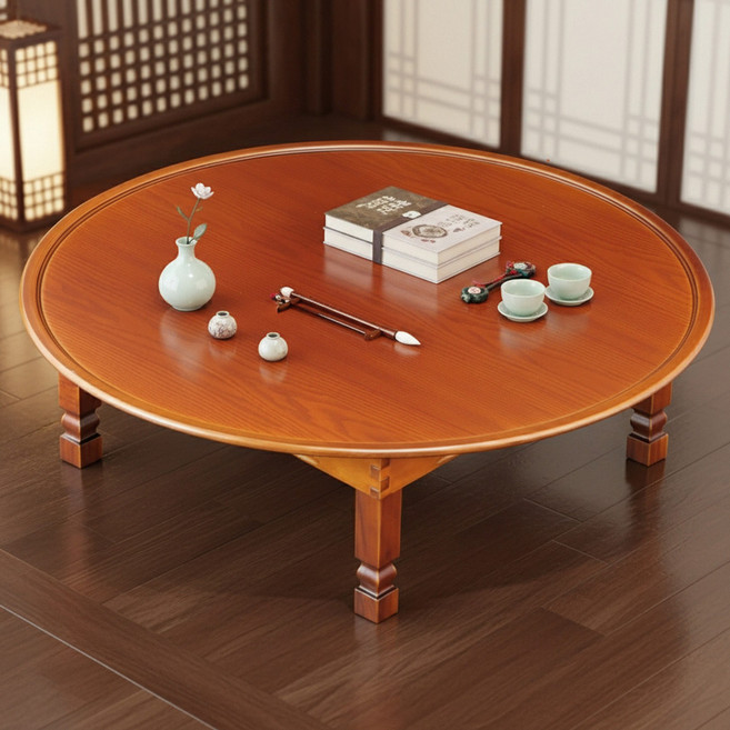 가온공방 접이식 원목 원형 밥상 900 5~6인용 교자상 대형 좌식 식탁, Cherry