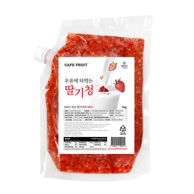 CAFE FRUIT 프리미엄 국산딸기로 만든 우유에 타먹는 딸기청 1KG, 1개, 1개입, 1kg x 1개