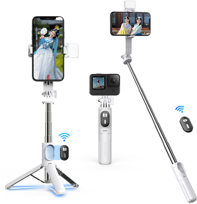 NICESUN 미니 블루투스 휴대폰 삼각대 스마트폰/카메라/고프로 삼각대 셀카봉 71cm P06, 화이트, 1개