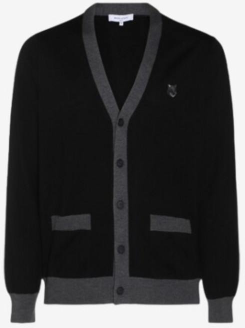 [메종키츠네] 볼드 헤드 투톤 가디건 블랙 남성 NM00507KT1036 P199