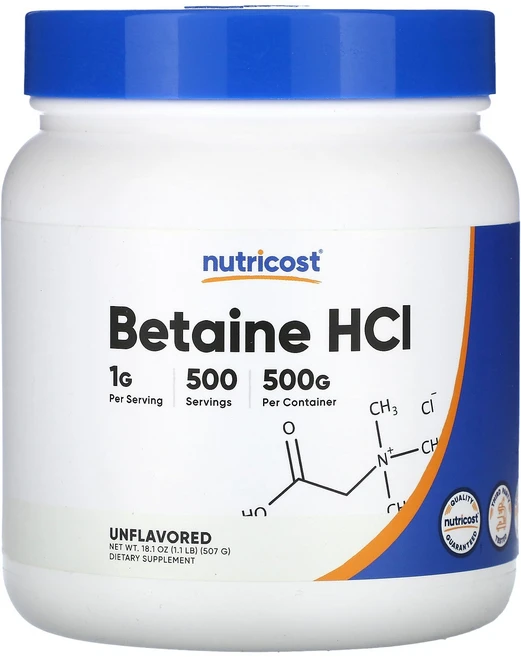 Nutricost Betaine HCI Unflavored 18.1 oz (507 g), 뉴트리코스트 Nutricost, Betaine HCI,, 1개 - 쿠팡