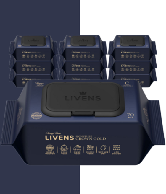 리벤스 시그니처 크라운골드 엠보싱 아기물티슈 70매 10개, 75g