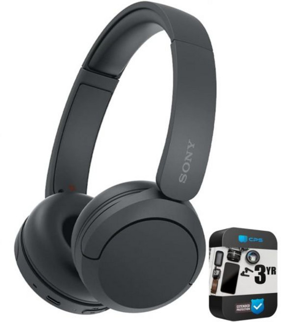 Sony 헤드폰 이어폰 헤드셋 무선 소니 WH-CH520/B 마이크 블랙 번들 3년 CPS 향상 보호 팩 포함, 블랙계열