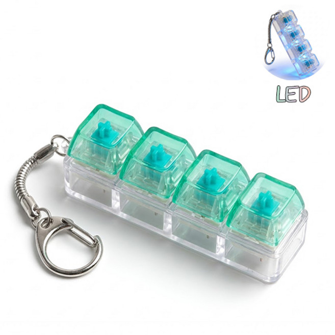 치프몰 기계식 키보드 투명 키캡 LED 열쇠고리 4캡, 1개, 초록색