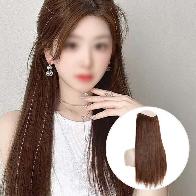 일호장신구 리얼핏 자연 생머리 부분가발 피스 헤어피스 붙임머리 볼륨 여성 롱 스트레이트, 1개, 라이트브라운