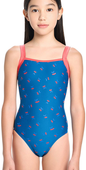 후그 여아수영복 GXT392 엠보스 체리블루 빅스트랩 X-back 탄탄이