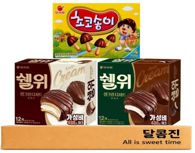 [달콤진] 오리온 셀위 생크림디저트 12P + 카카오 12P + 초코송이 4P, 1세트, 408g