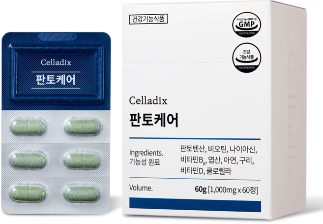 셀라딕스 판토케어 판토텐산 비오틴 엽산 클로렐라 비타민B6 비타민D, 1개, 60정
