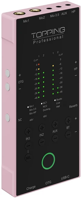 TOPPING M62 휴대용 오디오 인터페이스 듀얼 스마트폰 연결 AI 노이즈 감소 및 게이트 EQ 리버브 덕킹, 02 Pink