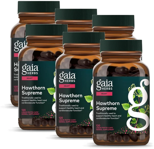 가이아허브 호손베리 수프림 산사나무열매 캡슐 Gaia Herbs Hawthorn Supreme, 6개, 120정 - 쿠팡
