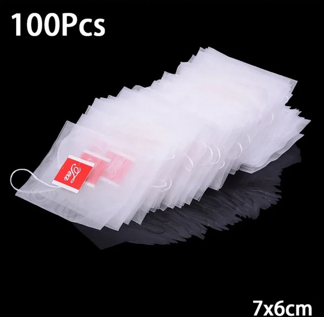 100Pcs 내구성이 뛰어난 투명 일회용 티백 나일론 열 접착 가능 필터 백(끈 포함) 빈, 01 Teabags