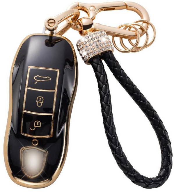 호환 포르쉐키케이스 가죽 스마트키 키링 홀더 커버 파나메라 마칸 카이엔 718 911, 블랙 A타입