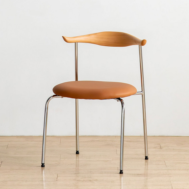 체리브 가죽 원목 목재 식탁의자 카우체어, 1개, 브라운