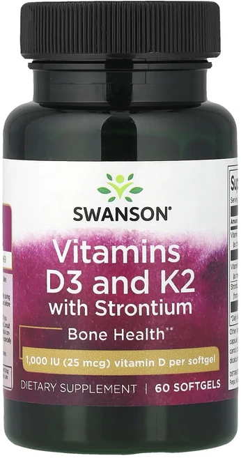 Swanson 비타민D3 및 K2 스트론튬 함유 25mcg(1000IU) 소프트젤 60정, Swanson비타민D3및K2스트론튬함유25mcg1000, 1개 - 쿠팡